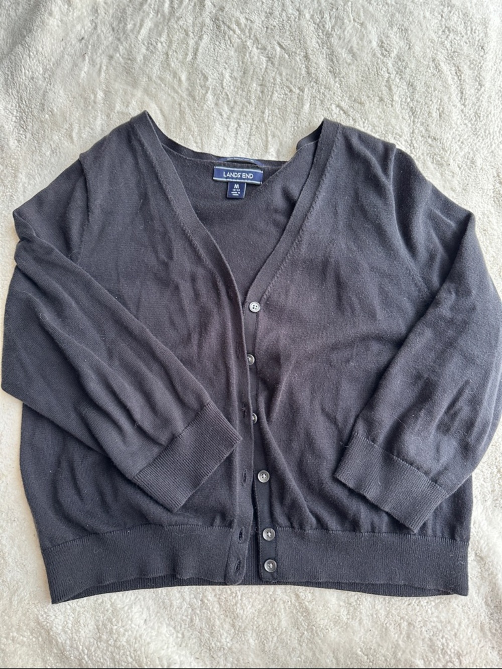 Lands' End Black V-Neck Button Cardigan